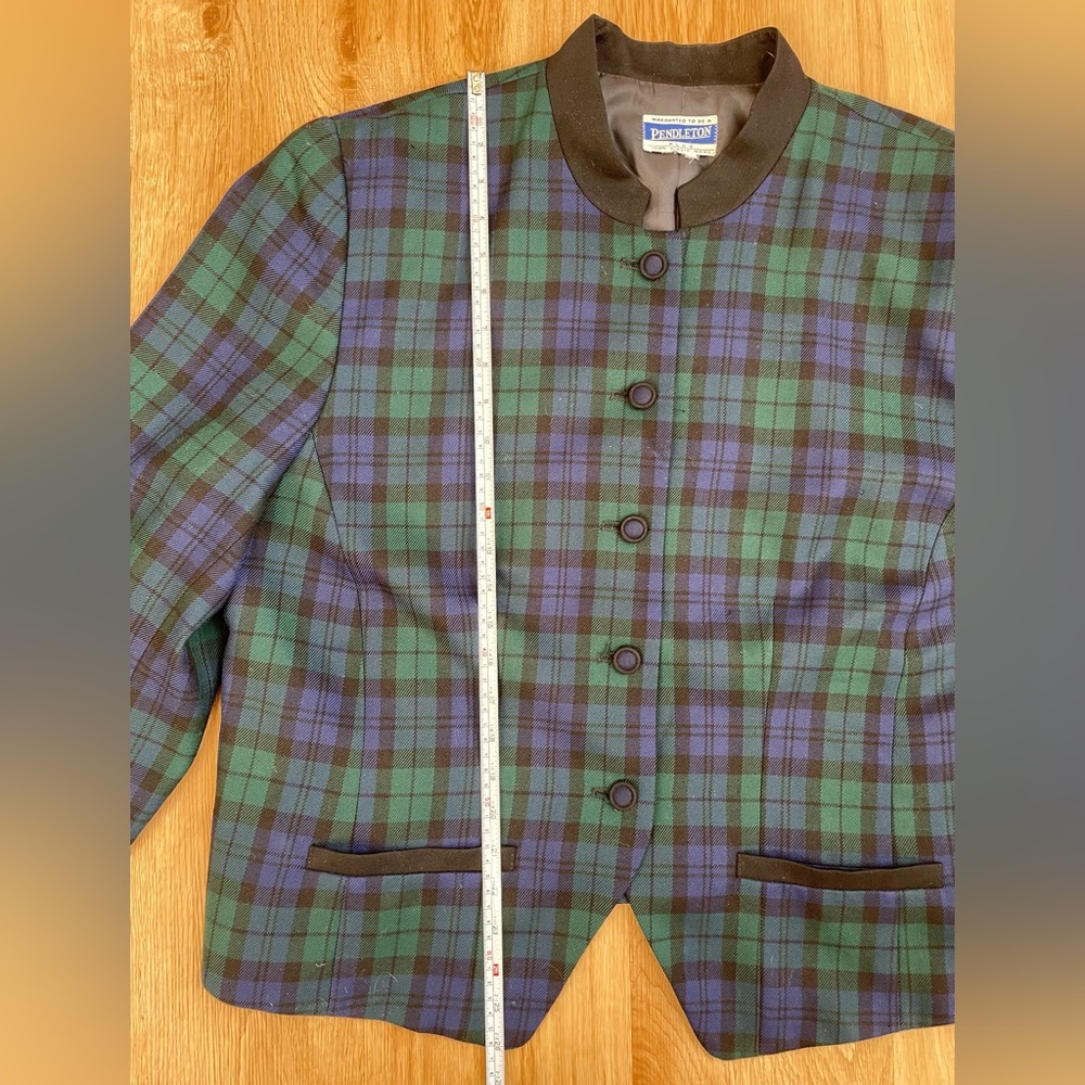 Vintage Pendleton 100% wool blazer blue green plaid black trim classic preppy - Picture 3 of 8